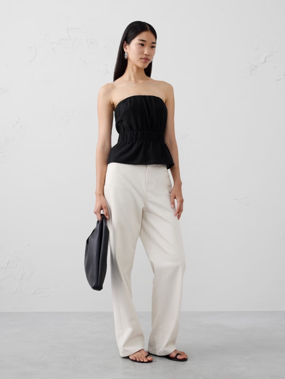 Banana Republic Factory Cinched Waist Strapless Top Black XS